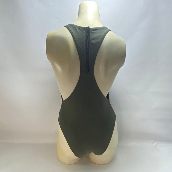 Forever 21 Womens One Piece Swim Suit Medium Forest Green Lace Front Back Zipper - Picture 8 of 16